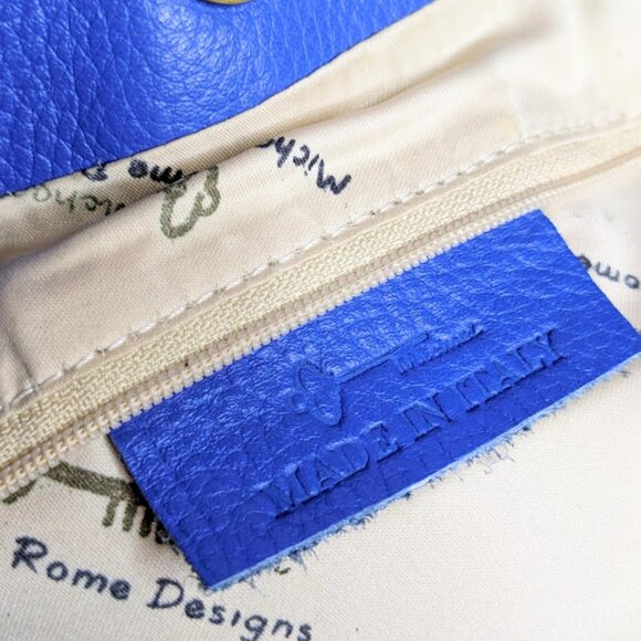 Michael Rome Italian Leather Shoulder Bag Blue Pebbled Handbag with Tassels - Picture 8 of 10